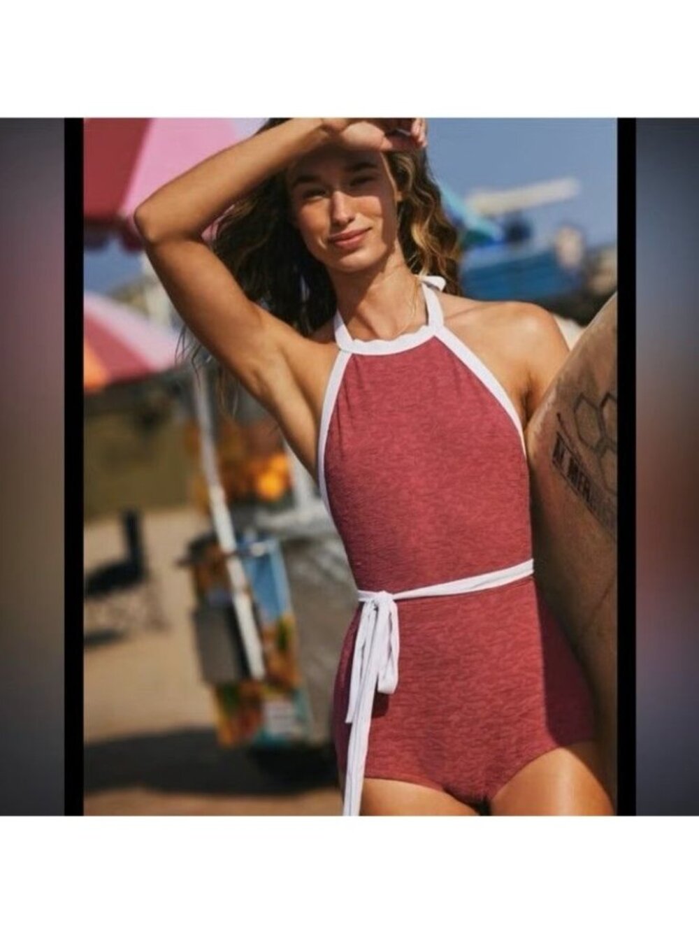 NEW Free People Heidi Surf Swimsuit Beach Retro Sustainable One Piece Womens M